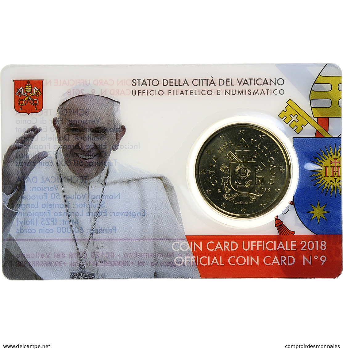 Vatican, 50 Euro Cent, Pape François, Coin Card.FDC, 2018, Rome, Or Nordique - Vaticano