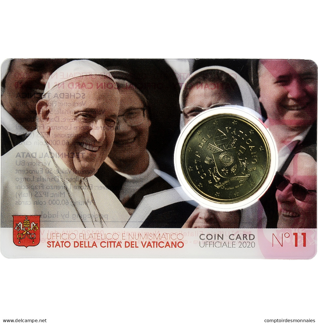 Vatican, 50 Euro Cent, Pape François, Coin Card.FDC, 2020, Rome, Or Nordique - Vatican