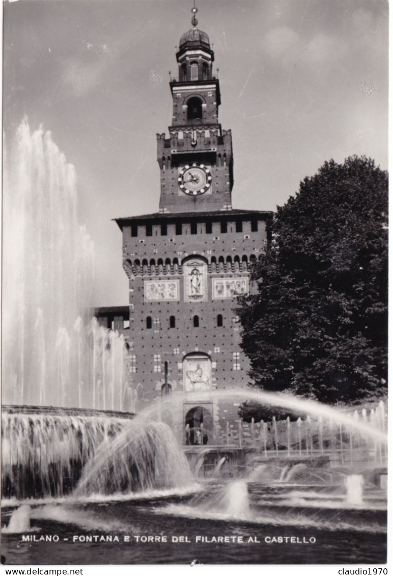 MILANO - CARTOLINA  - FONTANA E TORRE DEL FILARETE AL CASTELLO- VIAGGIATA PER TRENTO - 1956 - Milano (Mailand)