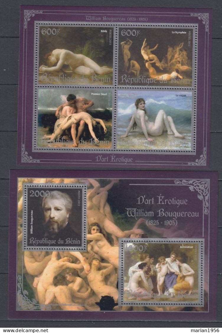 Benin 2013 - Peinture - D'art Erotique - WILLIAM BOUGUEREAU - BL + BF  - MNH - Desnudos