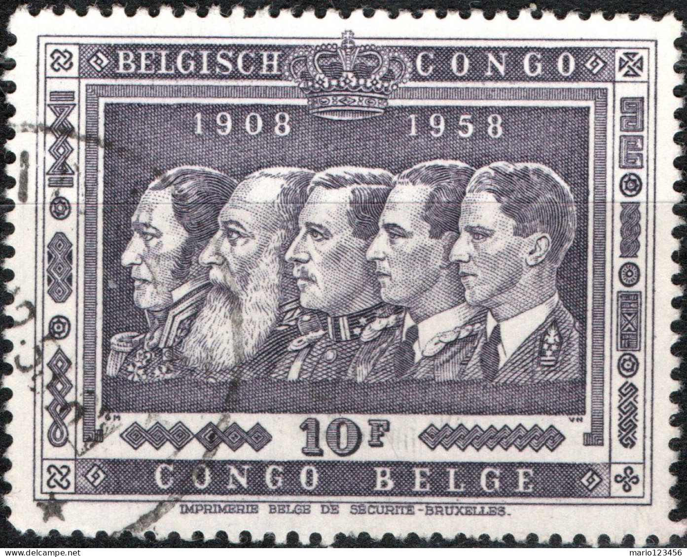 CONGO BELGA, BELGIAN CONGO, ANNESSIONE DEL CONGO, 10 Fr., 1958, FRANCOBOLLI USATI Scott:BE-CD 305, Yt:BE-CD 349 - Oblitérés