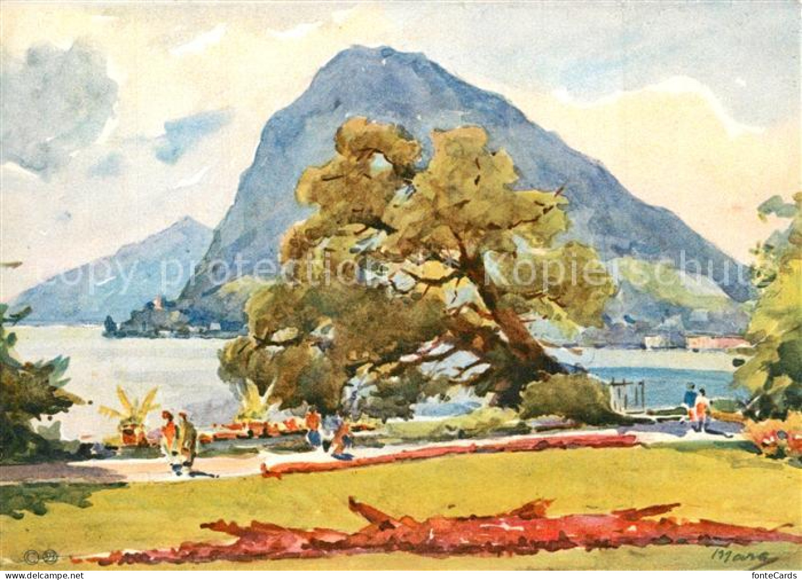 13532161 Lugano TI Promenade Luganersee Monte San Salvatore Kuenstlerkarte Lugan - Autres & Non Classés