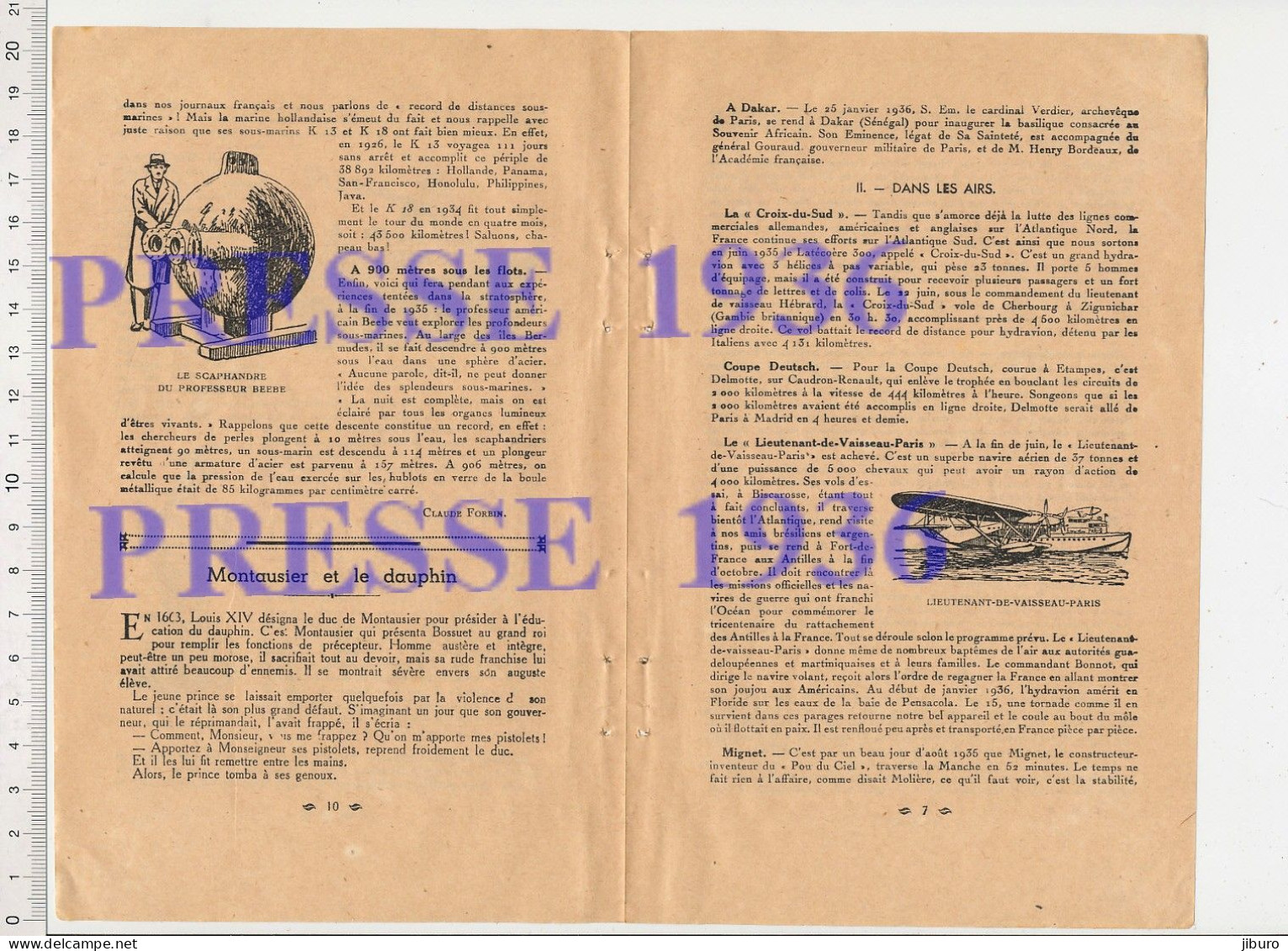 2 Vues Doc 1936 Paquebot Normandie Trophée Ruban Bleu Scaphandre Professeur Beebe Avion Lieutenant-de-Vaisseau-Paris - Non Classificati