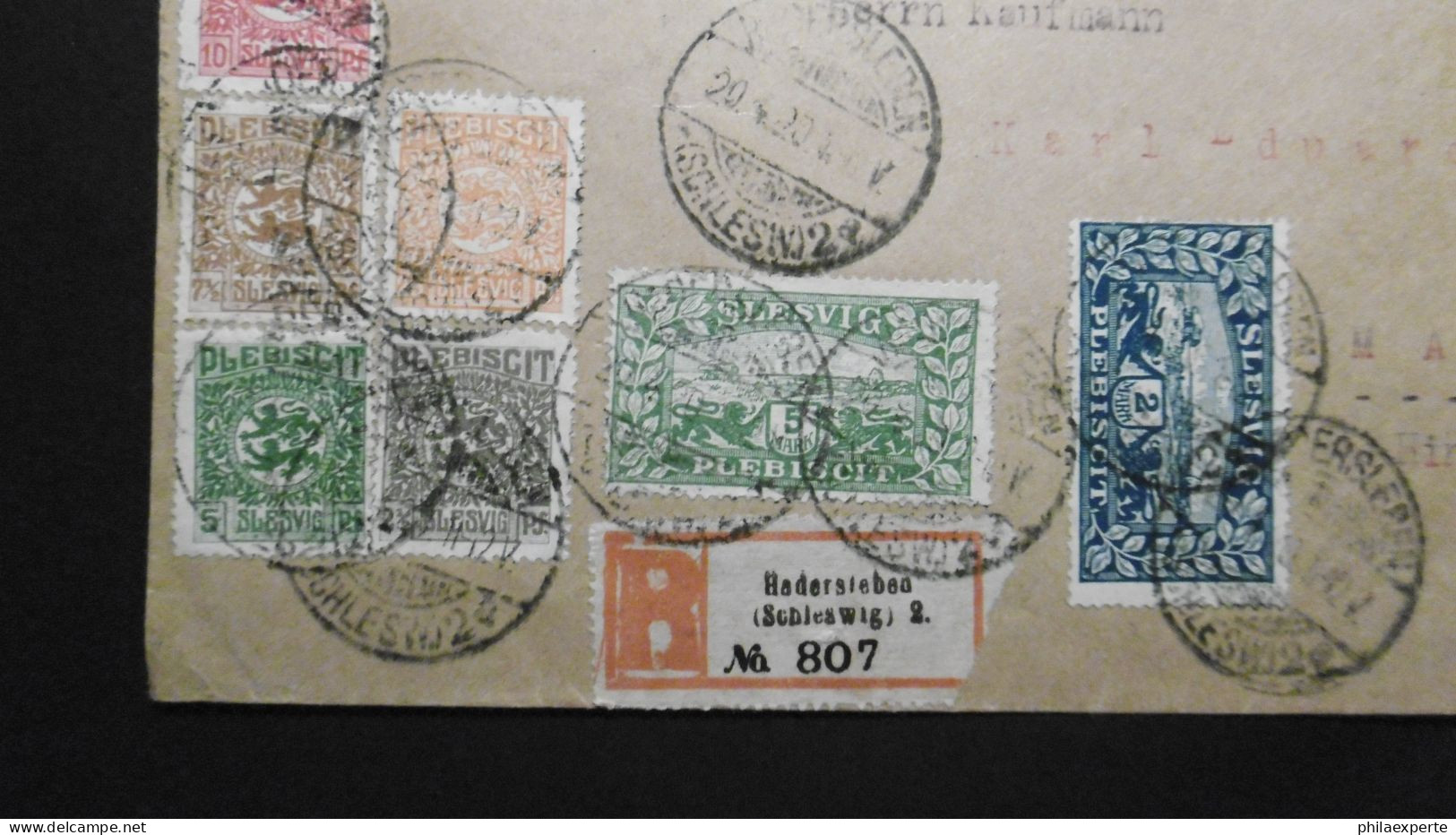 Schleswig Mi. 1/14 R Brief Von Hardersleben(+200%Aufschlag)20.4.1920 Nach Mainz(AK Stempel 22.4.20)+Vignette - Schleswig