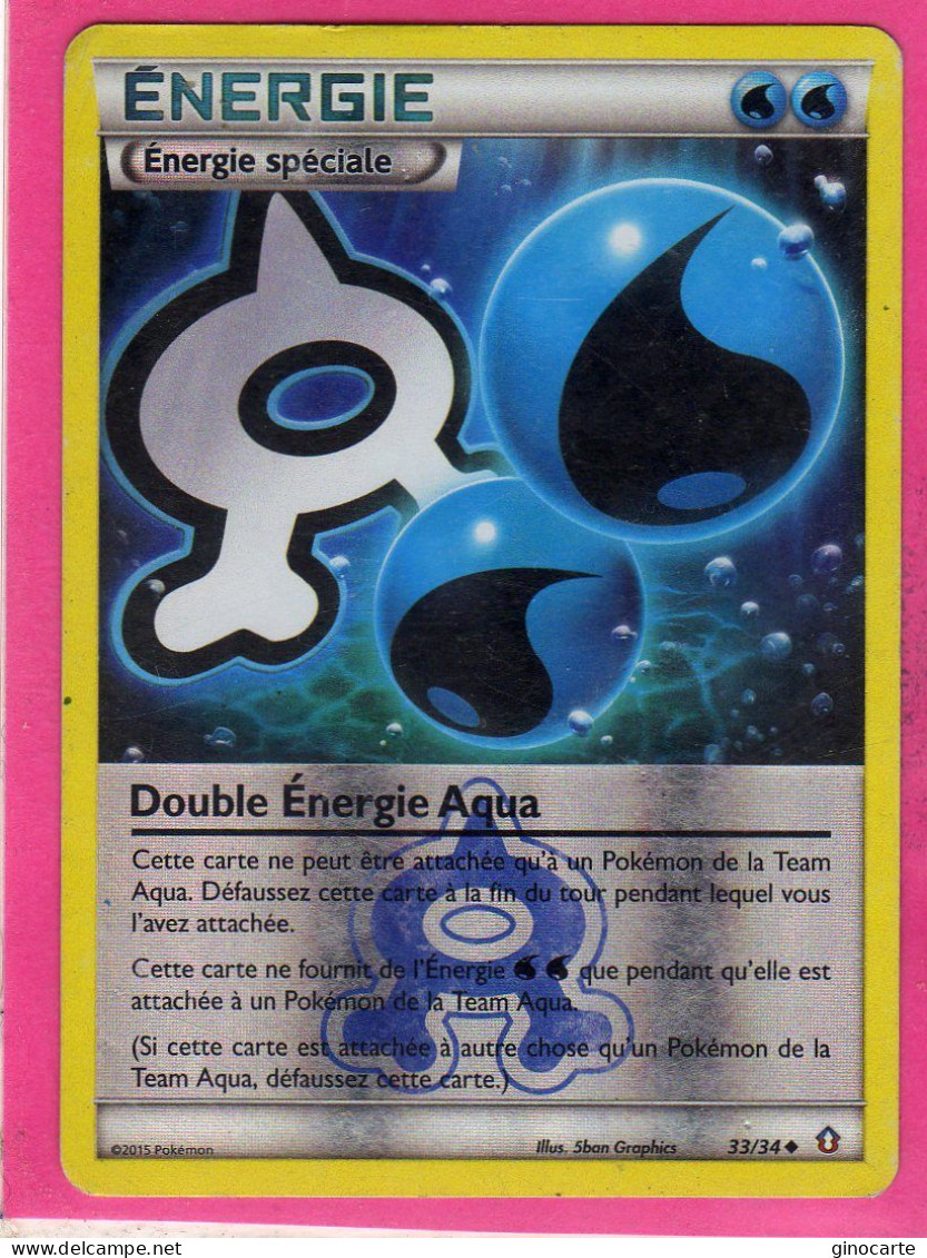 Carte Pokemon Francaise 2015 Xy Double Crisis 33/34 Double Energie Aqua Brillante Usagé - XY