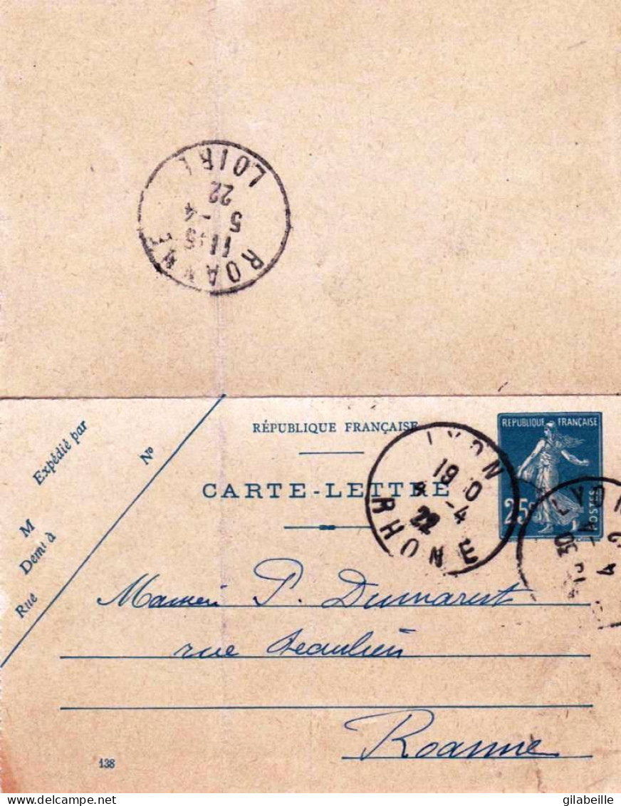 Carte Lettre - Entier Postal -  France -  LYON - Rhone - Avril 1911  - 1877-1920: Periodo Semi Moderno