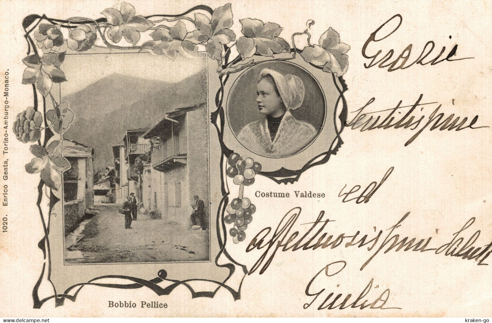 BOBBIO PELLICE, Torino - Vedutine - Costume Valdese - Art Nouveau - Ediz. Genta - VG - #034 - Other & Unclassified