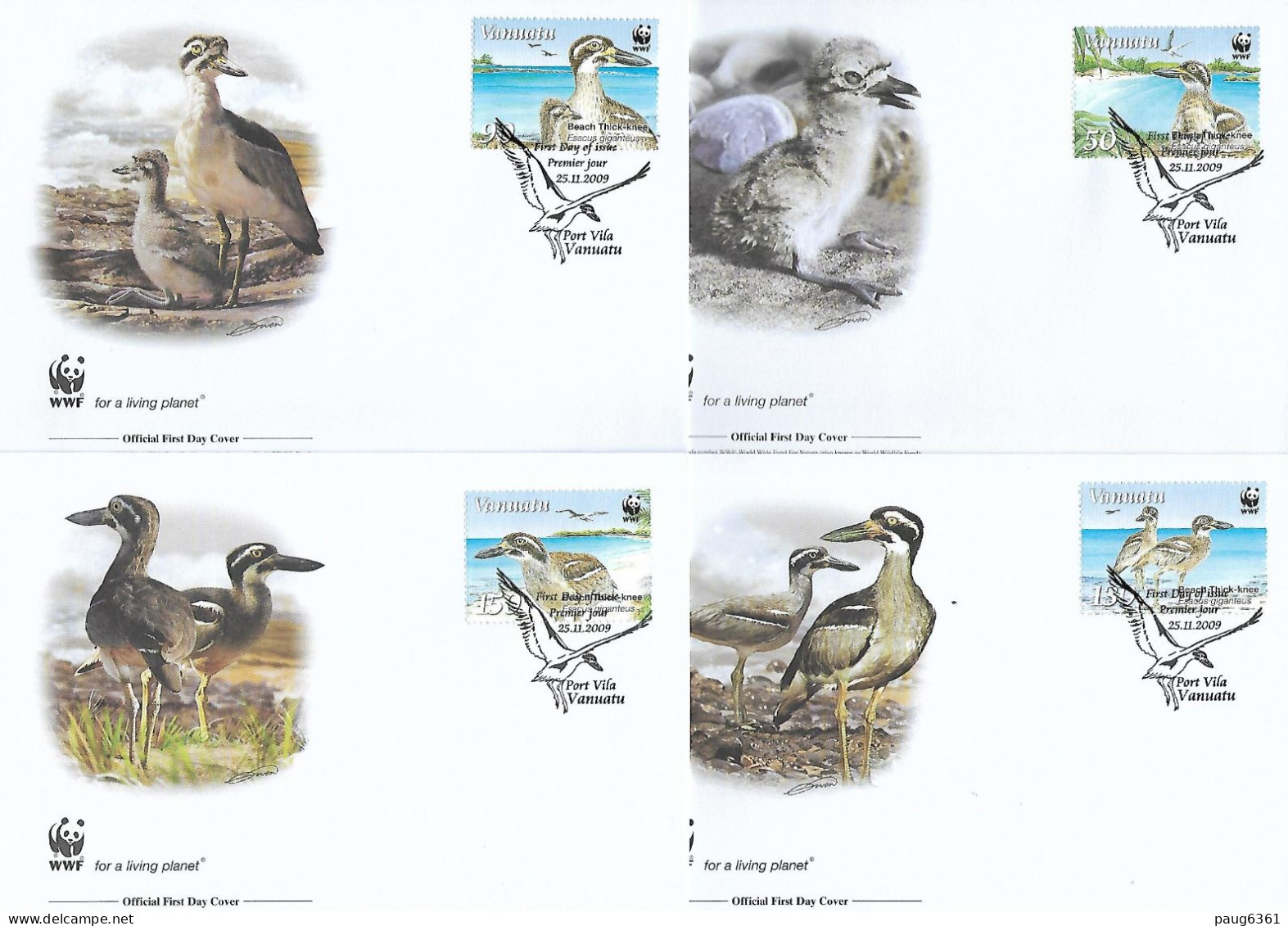 VANUATU  2009  4 FDC WWF-OISEAUX YVERT N°1351/1354 - FDC