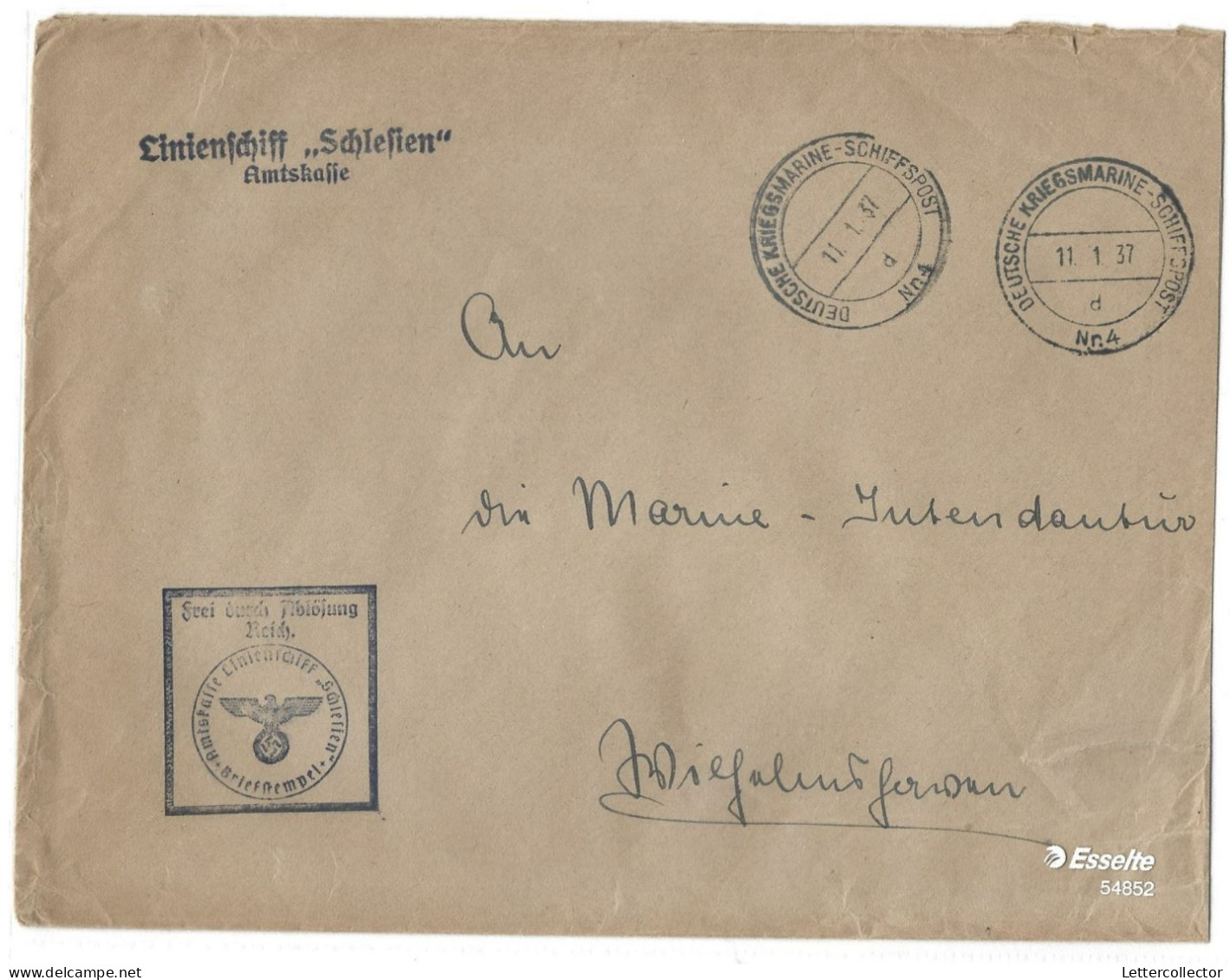 Schiffspost Marine Linienschiff Schlesien 1937 Feldpost - Feldpost 2e Guerre Mondiale