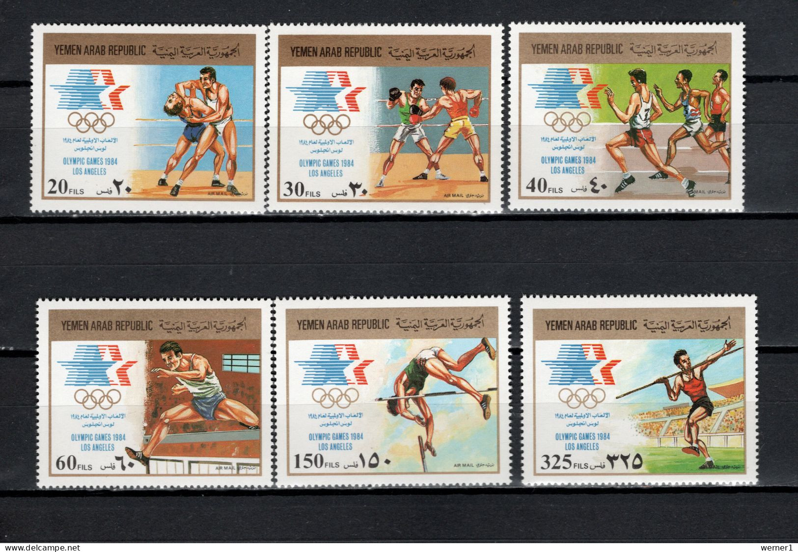 Yemen Arab Republic 1985 Olympic Games Los Angeles, Swimming, Rowing, Athletics Etc. Set Of 6 + 2 S/s MNH - Verano 1984: Los Angeles