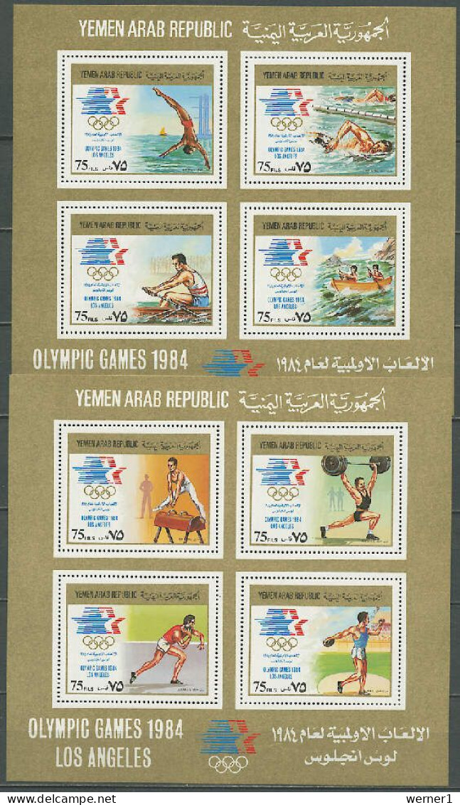 Yemen Arab Republic 1985 Olympic Games Los Angeles, Swimming, Rowing, Athletics Etc. Set Of 6 + 2 S/s MNH - Summer 1984: Los Angeles