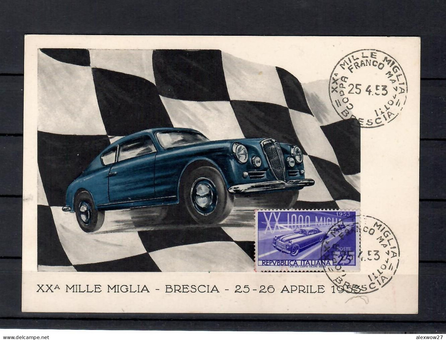 Italia / Repubblica 1953 XX Mille Miglia Cartolina MAXIMUM - 1946-60: Marcophilie