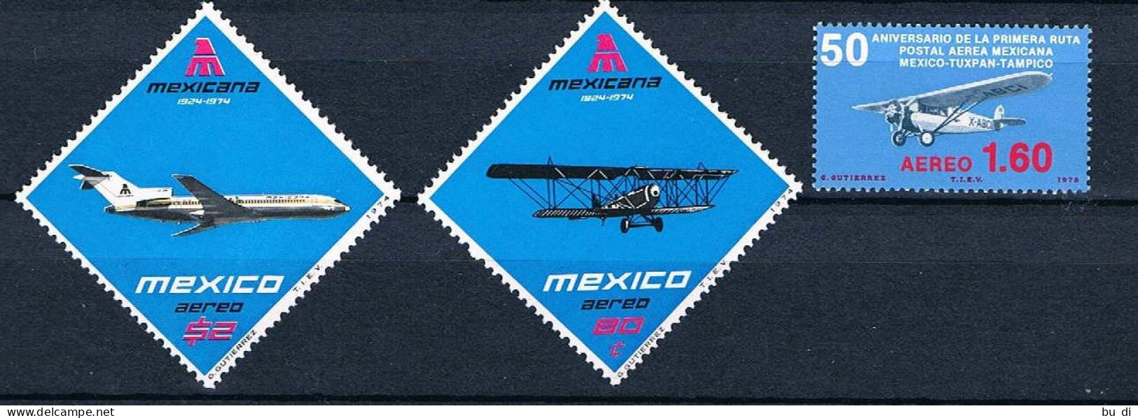 Mexiko Michel Mi 1425/6 - Luftverkehr In Mexiko, Flugzeuge, Boing 727 Und 1584 - Erster Luftpostflug - Mexique