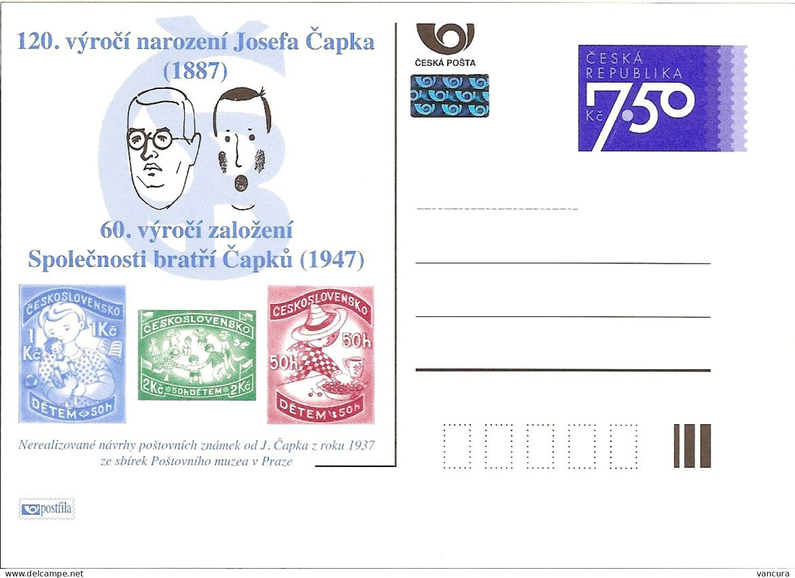 CDV A 142 Czech Republic Karel And Josef Capek 2007 - Cartes Postales