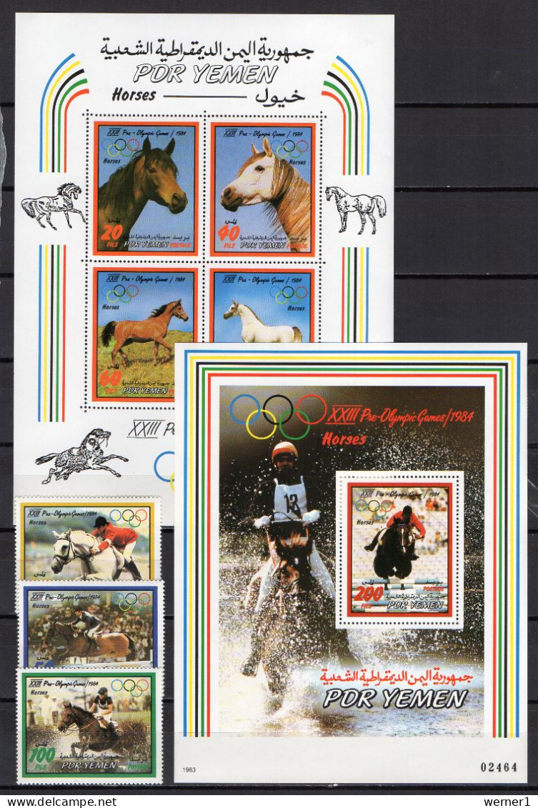 Yemen PDR 1983 Olympic Games Los Angeles, Equestrian Set Of 3 + 2 S/s MNH - Sommer 1984: Los Angeles