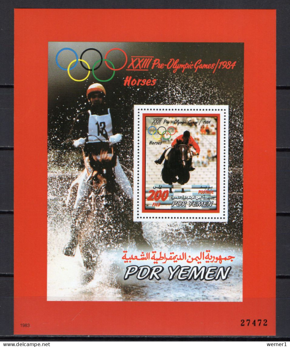 Yemen PDR 1983 Olympic Games Los Angeles, Equestrian S/s With Red Border MNH - Sommer 1984: Los Angeles