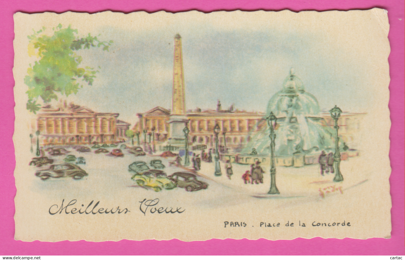 D75 - PARIS - PLACE DE LA CONCORDE - MEILLEURS VŒUX - Illustration - Mini Carte Dentelée : 115 Mm X 70 Mm - Places, Squares