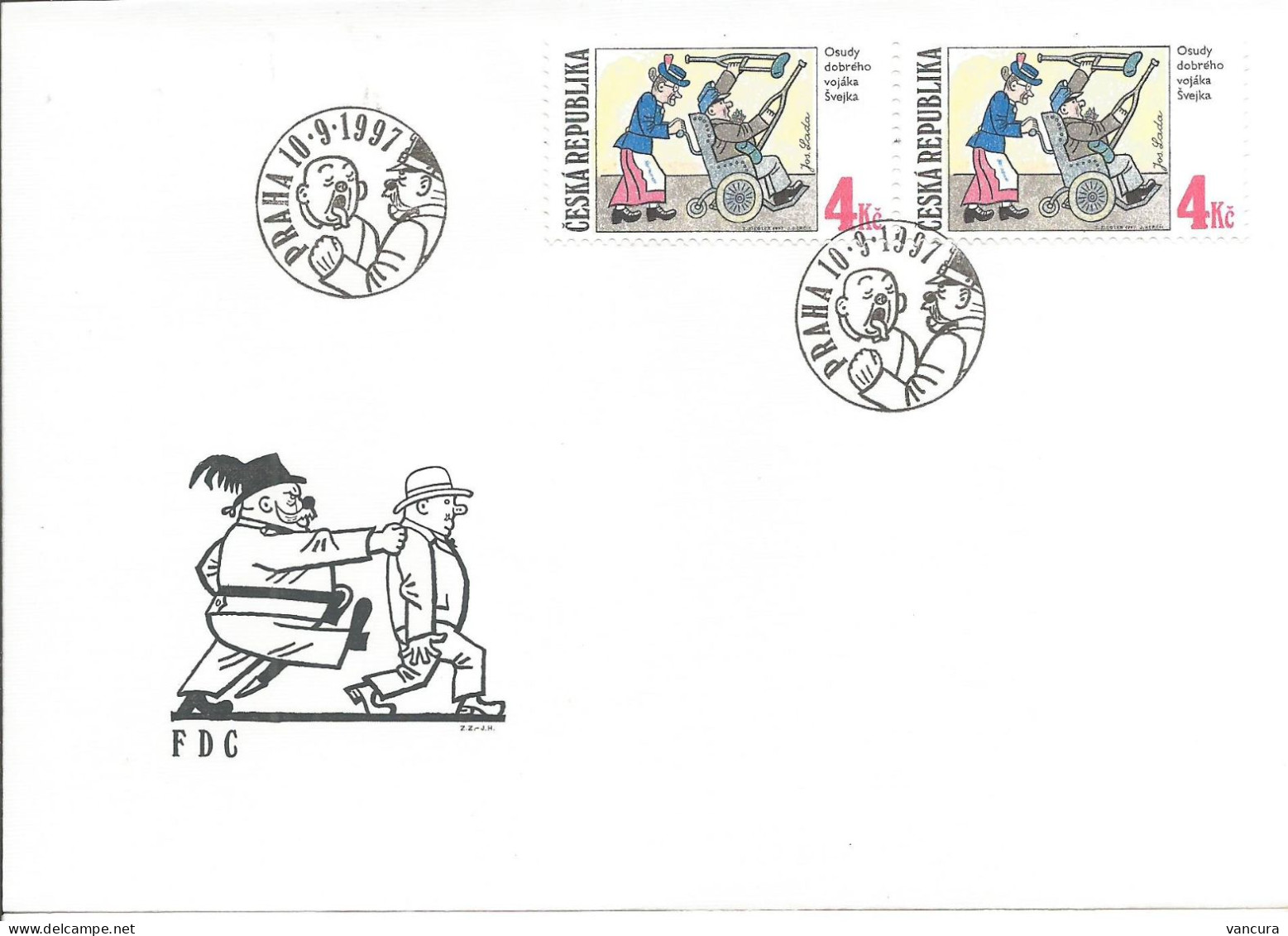 FDC 153-155 Czech Republic Jaroslav Hasek, Adventures Of The Good Soldier Svejk 1997 Illustrations Of J. Lada - Guerre Mondiale (Première)