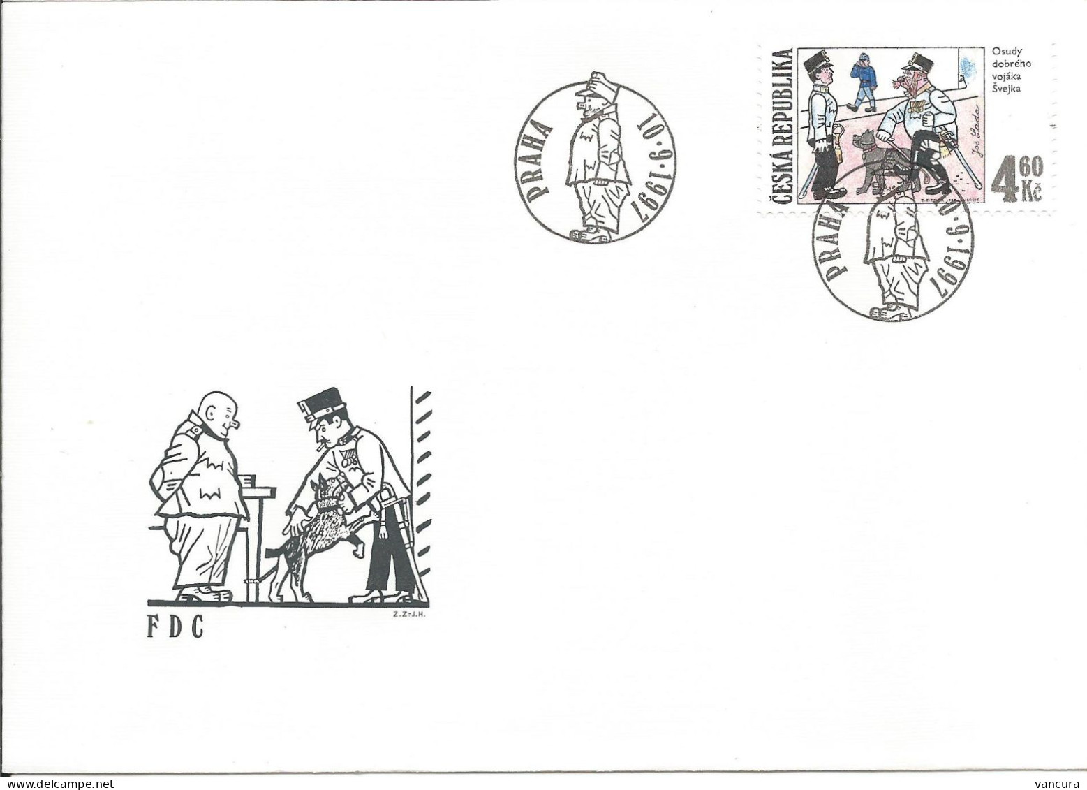 FDC 153-155 Czech Republic Jaroslav Hasek, Adventures Of The Good Soldier Svejk 1997 Illustrations Of J. Lada - WW1 (I Guerra Mundial)