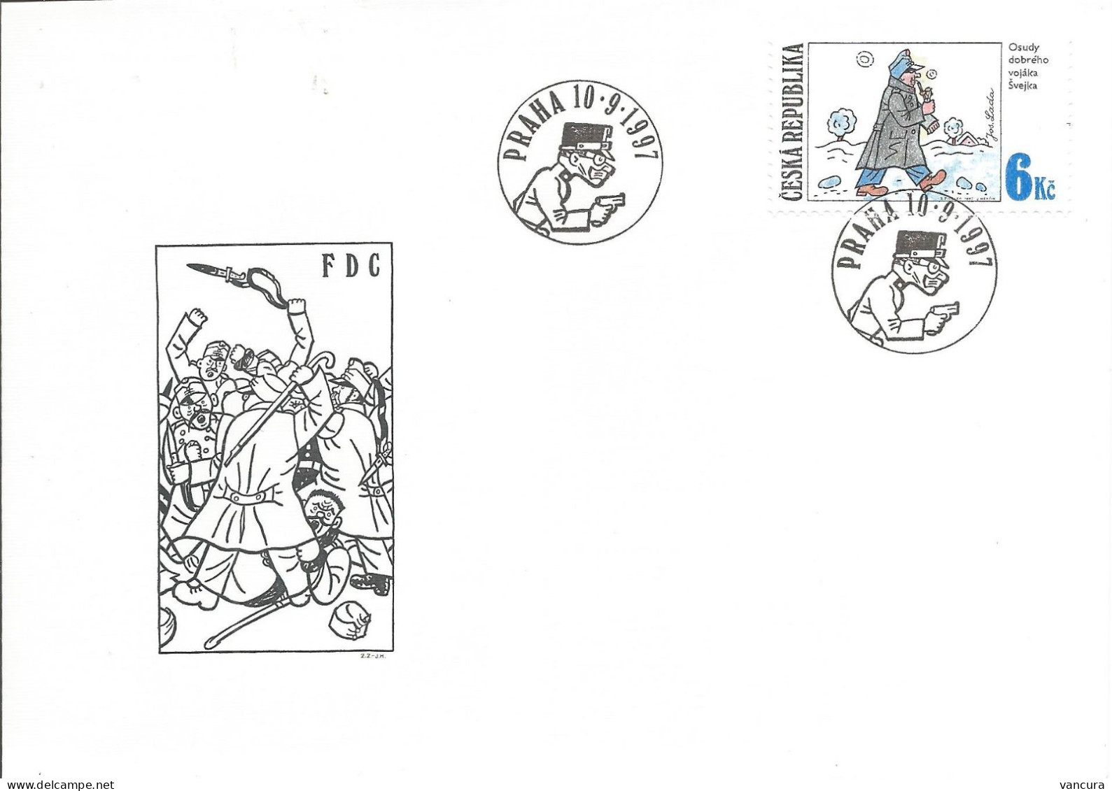 FDC 153-155 Czech Republic Jaroslav Hasek, Adventures Of The Good Soldier Svejk 1997 Illustrations Of J. Lada - 1. Weltkrieg