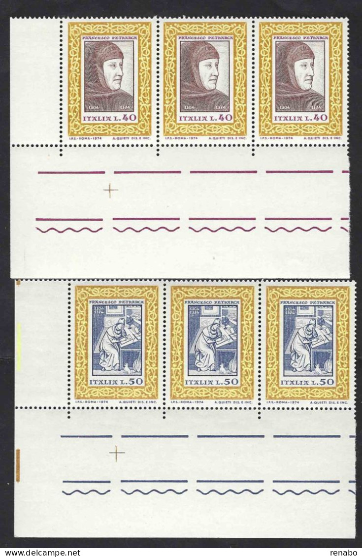 Italia 1974; Petrarca, Anniversario Della Morte; Serie Completa In Terzine Di Angolo Inferiore. - 1971-80: Mint/hinged