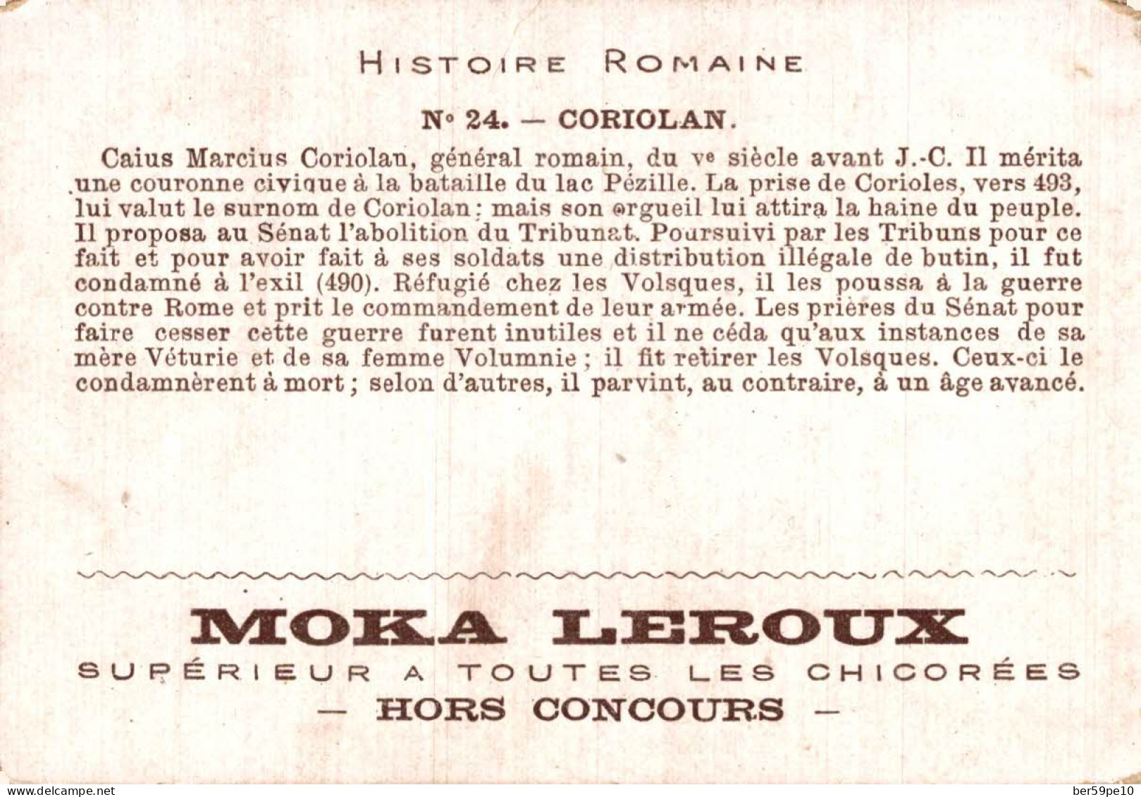 CHROMO CHICOREE MOKA LEROUX HISTOIRE ROMAINE N°24 CORIOLAN - Tee & Kaffee