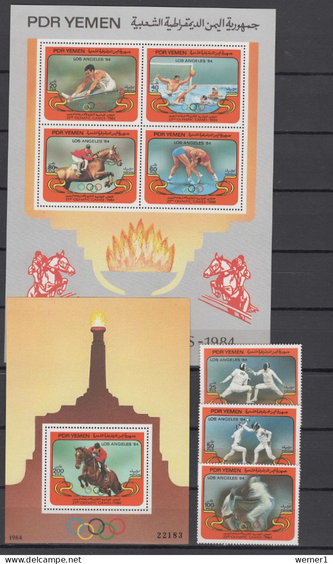 Yemen PDR 1984 Olympic Games Los Angeles, Equestrian, Fencing, Wrestling Etc. Set Of 3 + 2 S/s MNH - Sommer 1984: Los Angeles