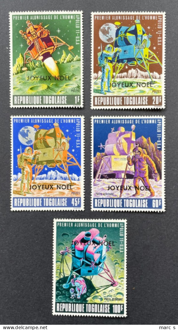 TOGO 1970 NEUF**/MNH SERIE COMPLETE Mi 762/766 - YT 646/648 + PA 124/125 ESPACE SPACE APOLLO 11 - NOEL CHRISTMAS - RARE - Togo (1960-...)