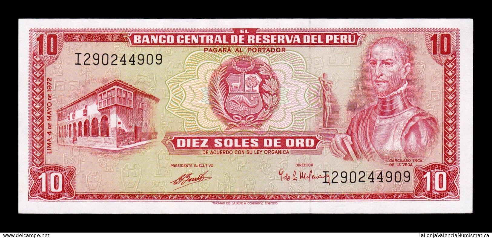 Perú 10 Soles De Oro 1972 Pick 100c Sc Unc - Pérou