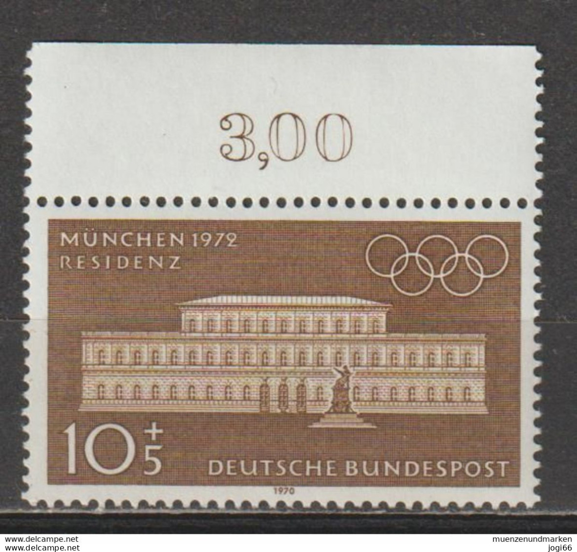 Bund Michel 624 Olympische Sommerspiele 1972 In München , Residenz ** Mit Oberrand - Neufs