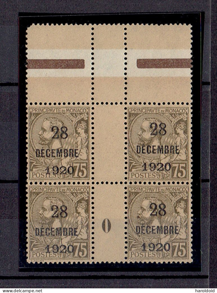 MONACO - N°49 ** - HAUT DE FEUILLE - MILLESIME 0 - BLOC DE 4 - TTB - Unused Stamps