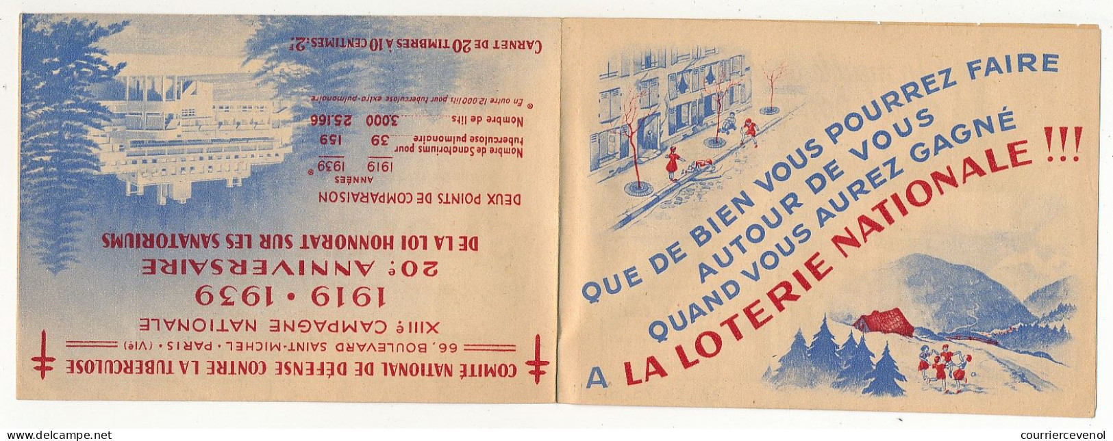 Carnet Anti-tuberculeux 1939 - 13ème Campagne - 2 Fr - 20 Timbres à 10c  - Pubs Sigrand, Cidre, Tissus Tetra, Lait... - Bmoques & Cuadernillos