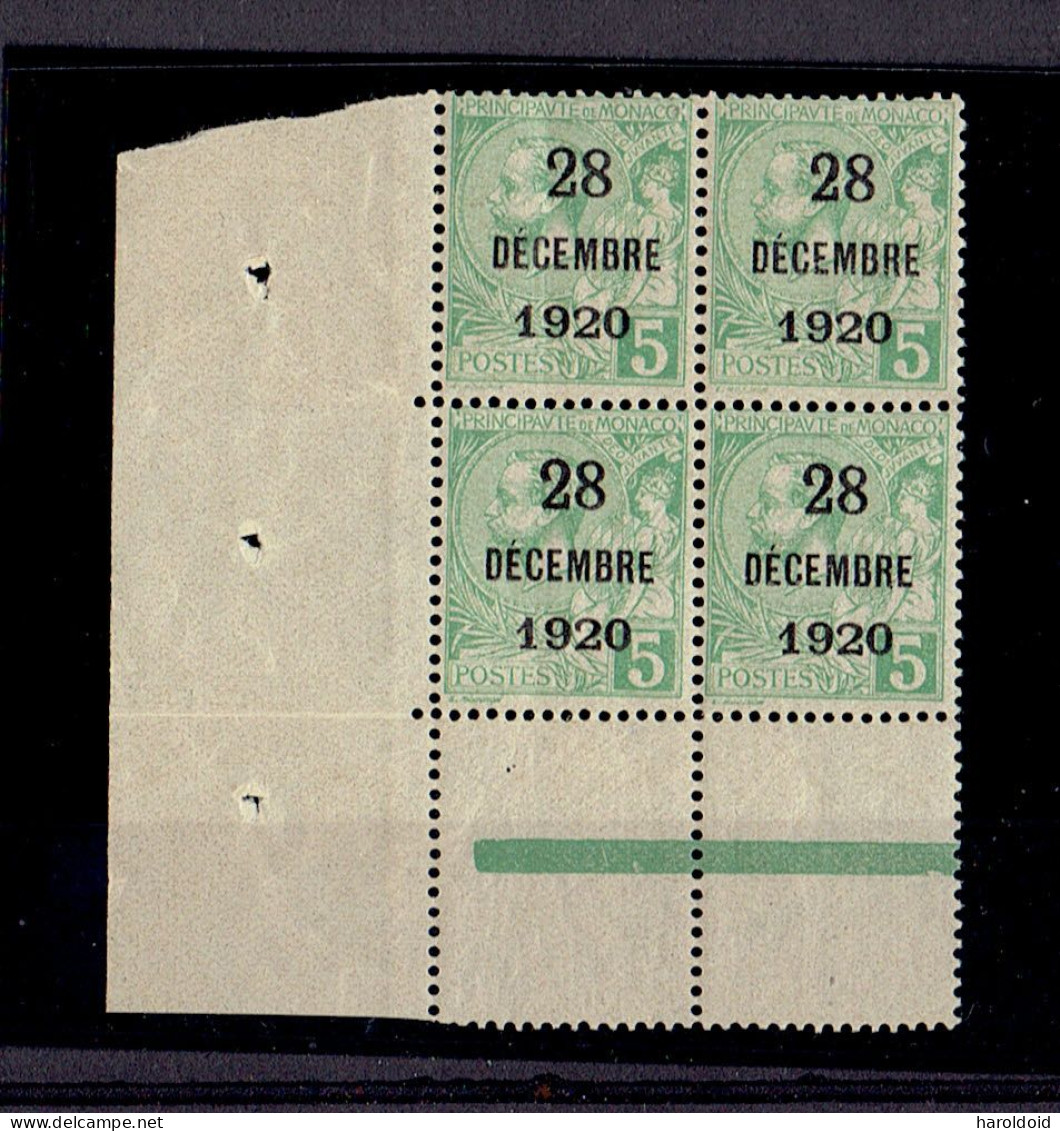 MONACO - N°48 ** - COIN DE FEUILLE - BLOC DE 4 - TB - Ongebruikt