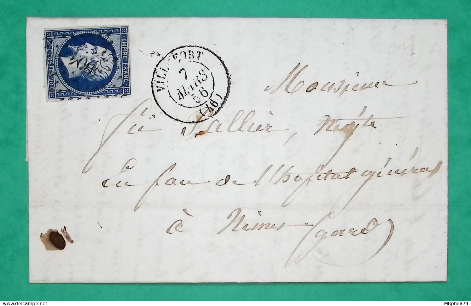 N°14 PC 3604 VILLEFORT LOZERE POUR NIMES GARD 1856 LETTRE COVER FRANCE - 1849-1876: Periodo Clásico