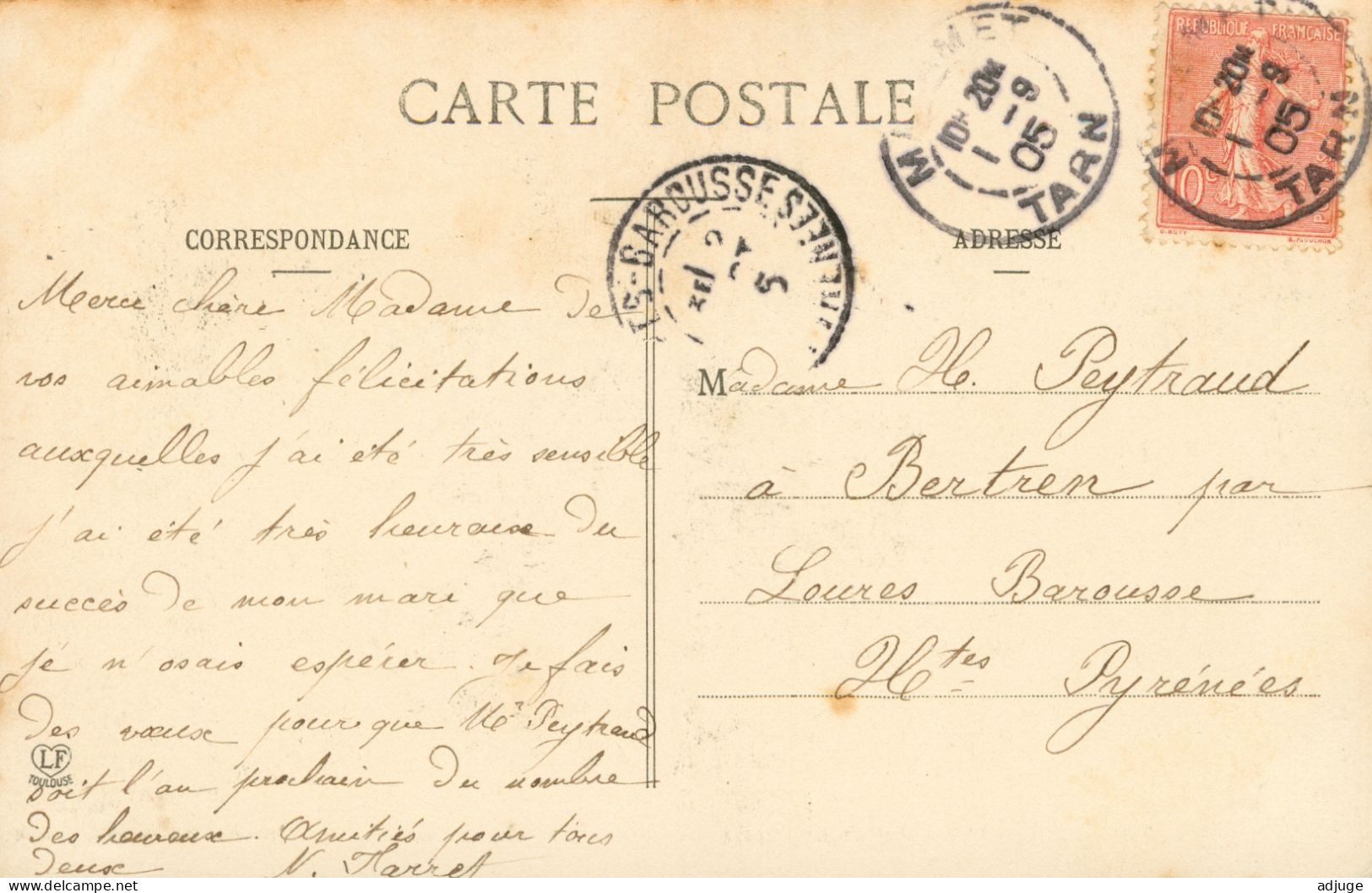 CPA- MAZAMET- La Promenade Et La Banque De France - Phototypie Labouche N° 199* TàD 1905**TBE - Mazamet