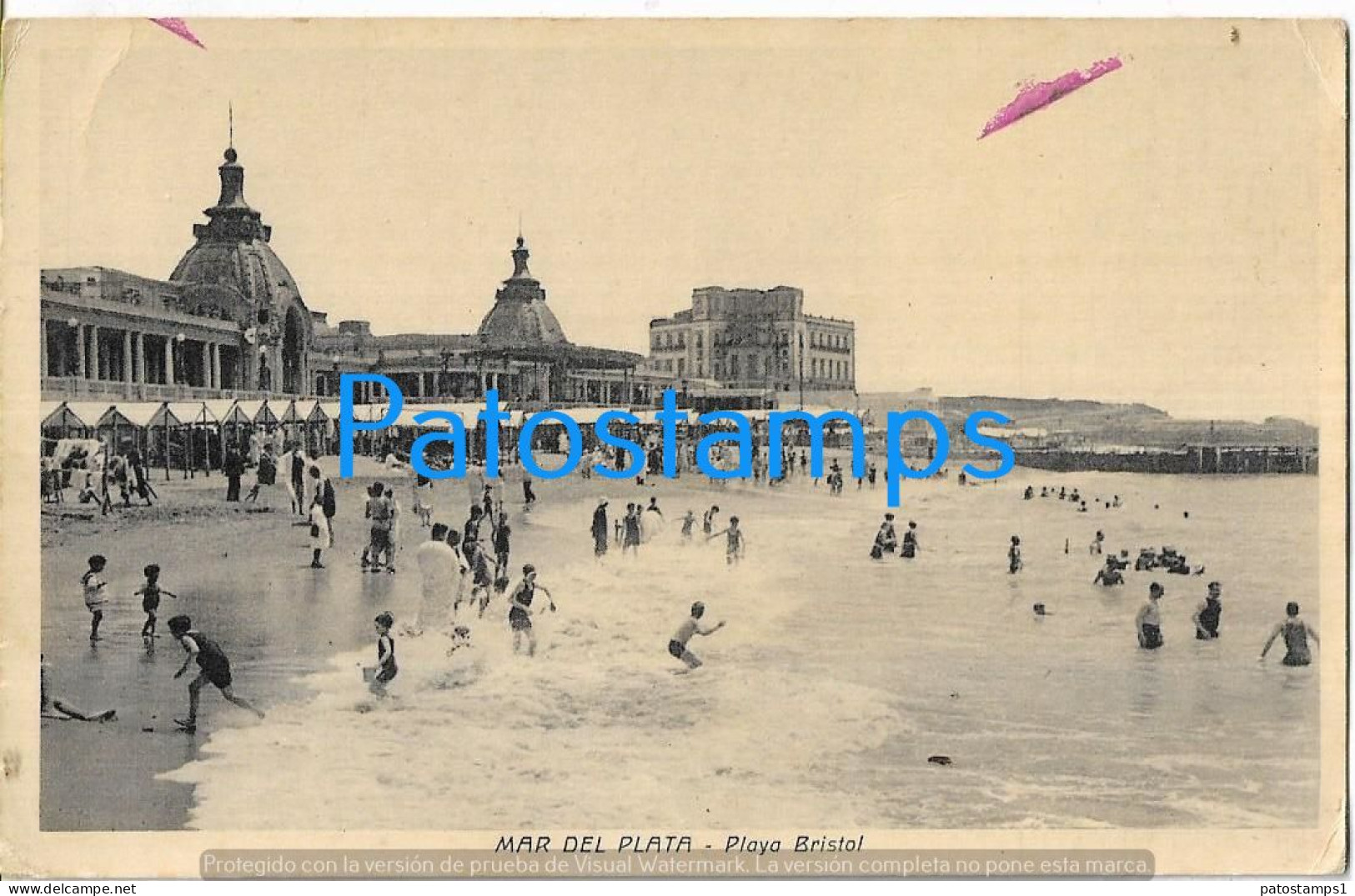 227744 ARGENTINA MAR DEL PLATA BEACH PLAYA BRISTOL SPOTTED ED D.P.&.C POSTAL POSTCARD - Argentine