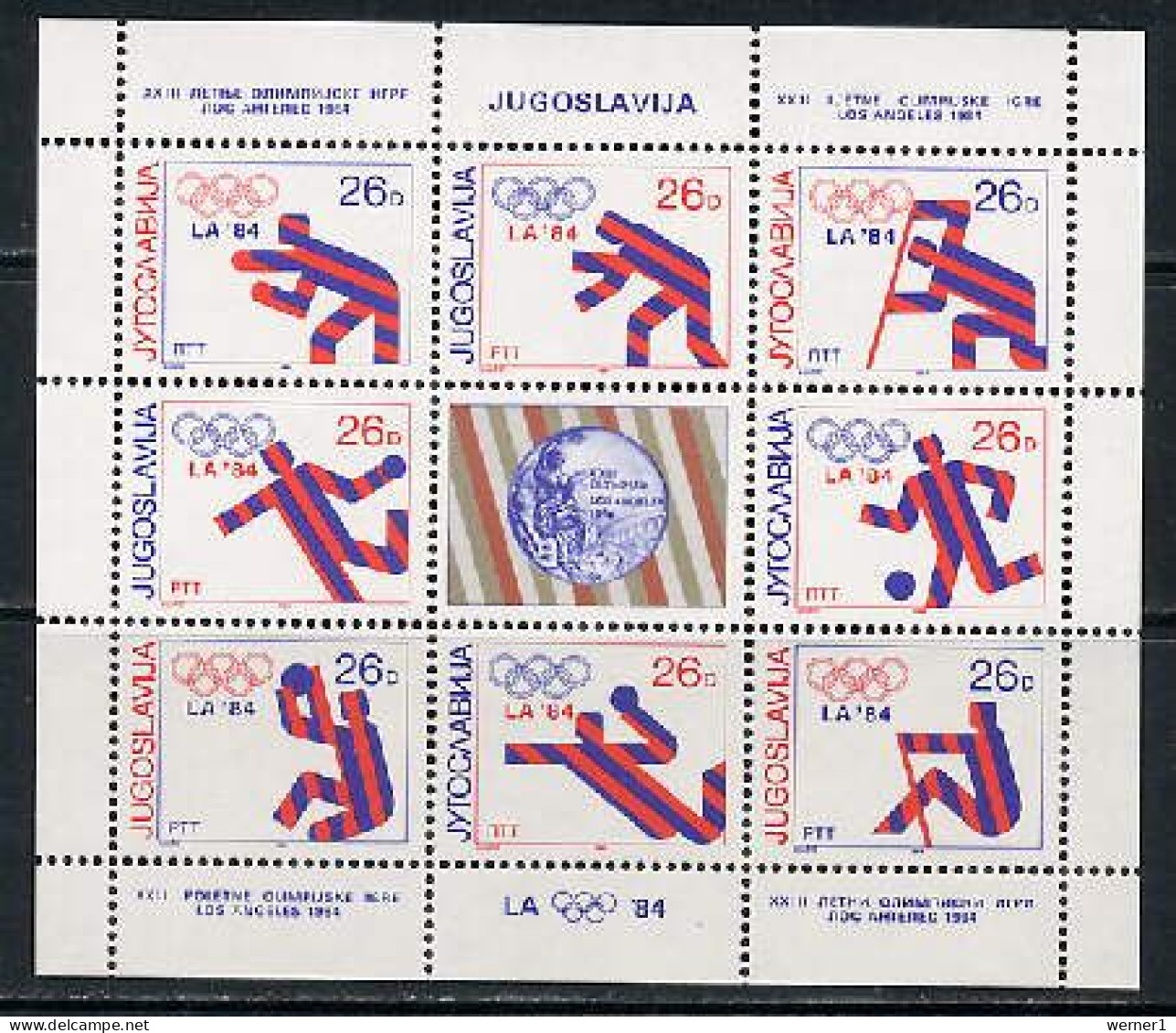 Yugoslavia 1984 Olympic Games Los Angeles, Football Soccer, Rowing, Basketball Etc. Sheetlet MNH - Sommer 1984: Los Angeles