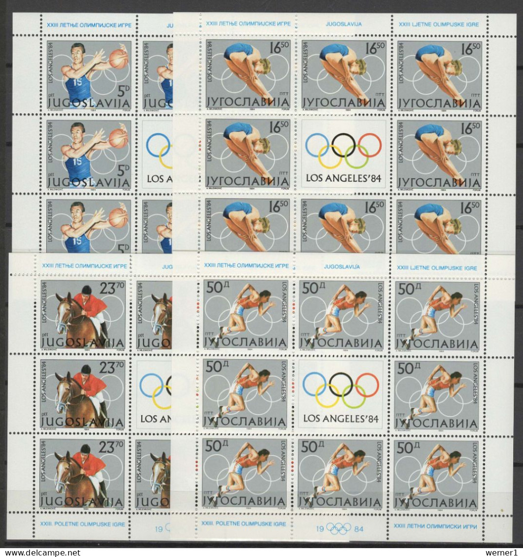 Yugoslavia 1984 Olympic Games Los Angeles, Basketball, Equestrian, Athletics Etc. Set Of 4 Sheetlets MNH - Estate 1984: Los Angeles