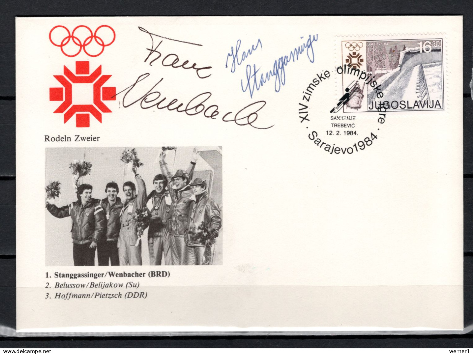 Yugoslavia 1984 Olympic Games Sarajevo, Com. Cover With Signatures Of H. Stanngassinger And F. Wenbacher - Winter 1984: Sarajevo