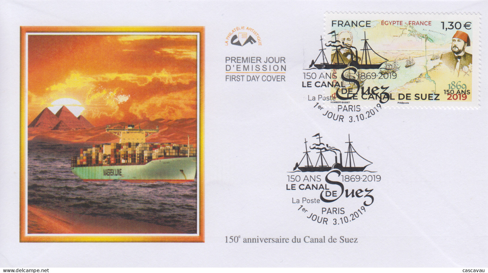 Enveloppe  FDC   1er  Jour   FRANCE   150éme   Anniversaire   CANAL  DE  SUEZ    2019 - 2010-2019