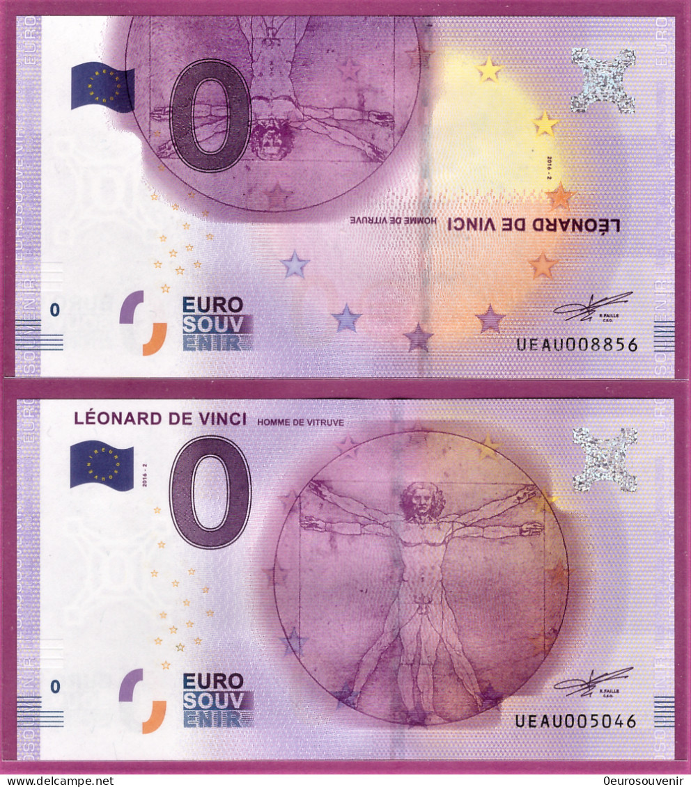 0-Euro UEAU 2016-2 LEONARD DE VINCI ERREUR DRUCK KOPFSTEHEND Fehldruck ! #8856 ! - Private Proofs / Unofficial