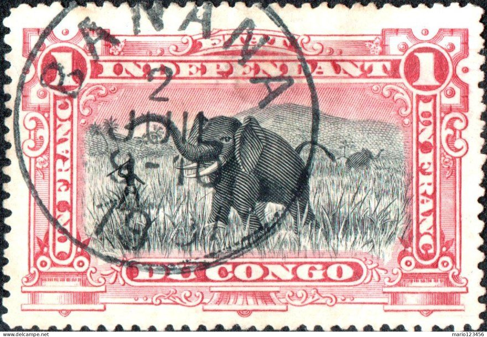 CONGO BELGA, BELGIAN CONGO, FAUNA; ELEFANTI, 1901, USATI Mi:CD-FS 30, Scott:CD-FS 25, Yt:CD-FS 26 - Usados