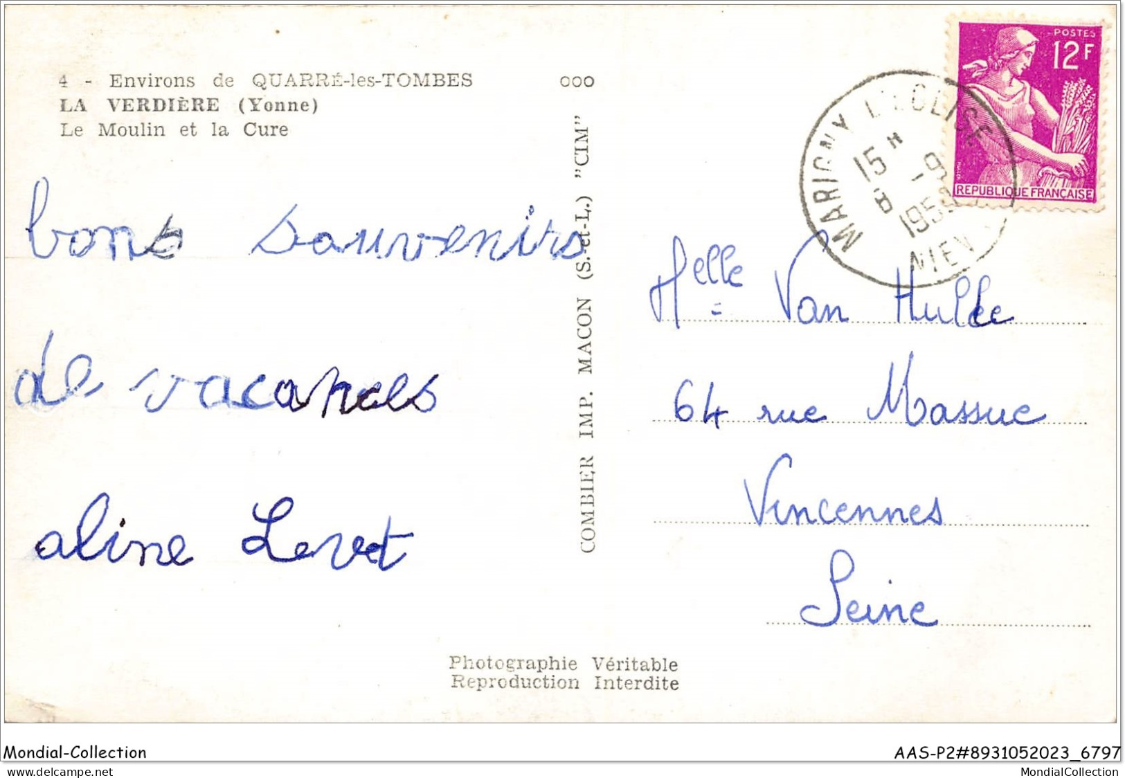 AASP2-0126 - Environs De QUARRE-LES-TOMBES- La Verdiere - Le Moulin Et La Cure - Quarre Les Tombes