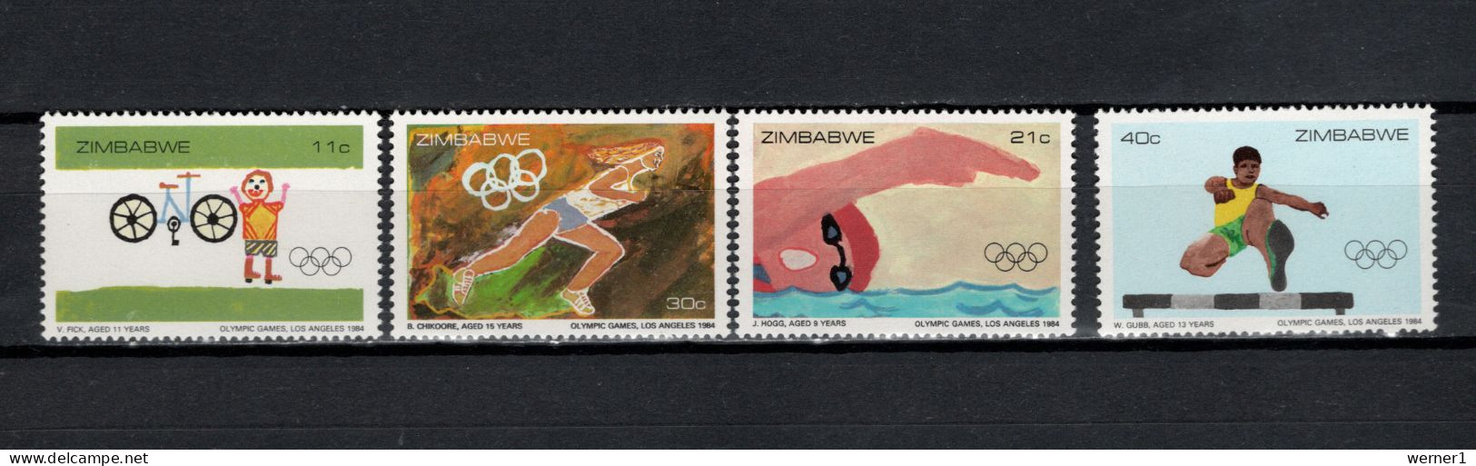 Zimbabwe 1984 Olympic Games Los Angeles, Cycling, Swimming Etc. Set Of 4 MNH - Summer 1984: Los Angeles