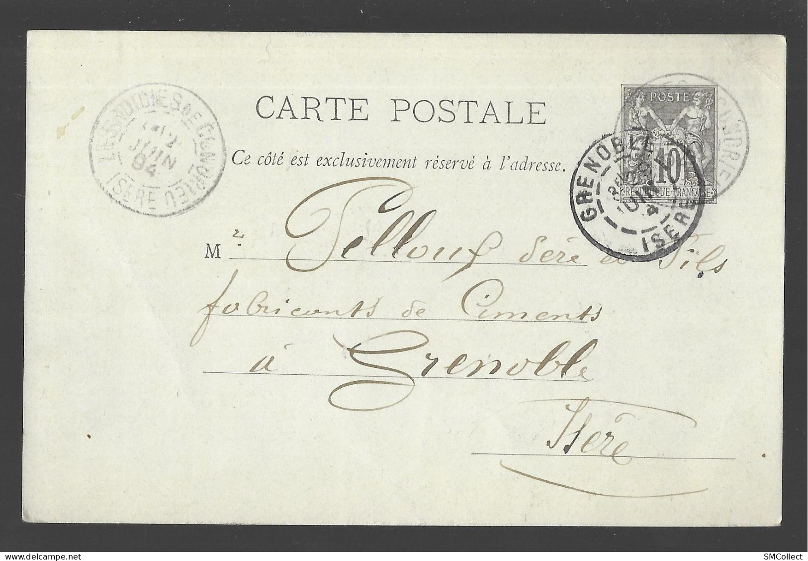 Entier Postal, Sage 10 Centimes Noir Voyagé En Juin 1894, Des Roches De Condrieu Vers Grenoble (13569) - Standaardpostkaarten En TSC (Voor 1995)