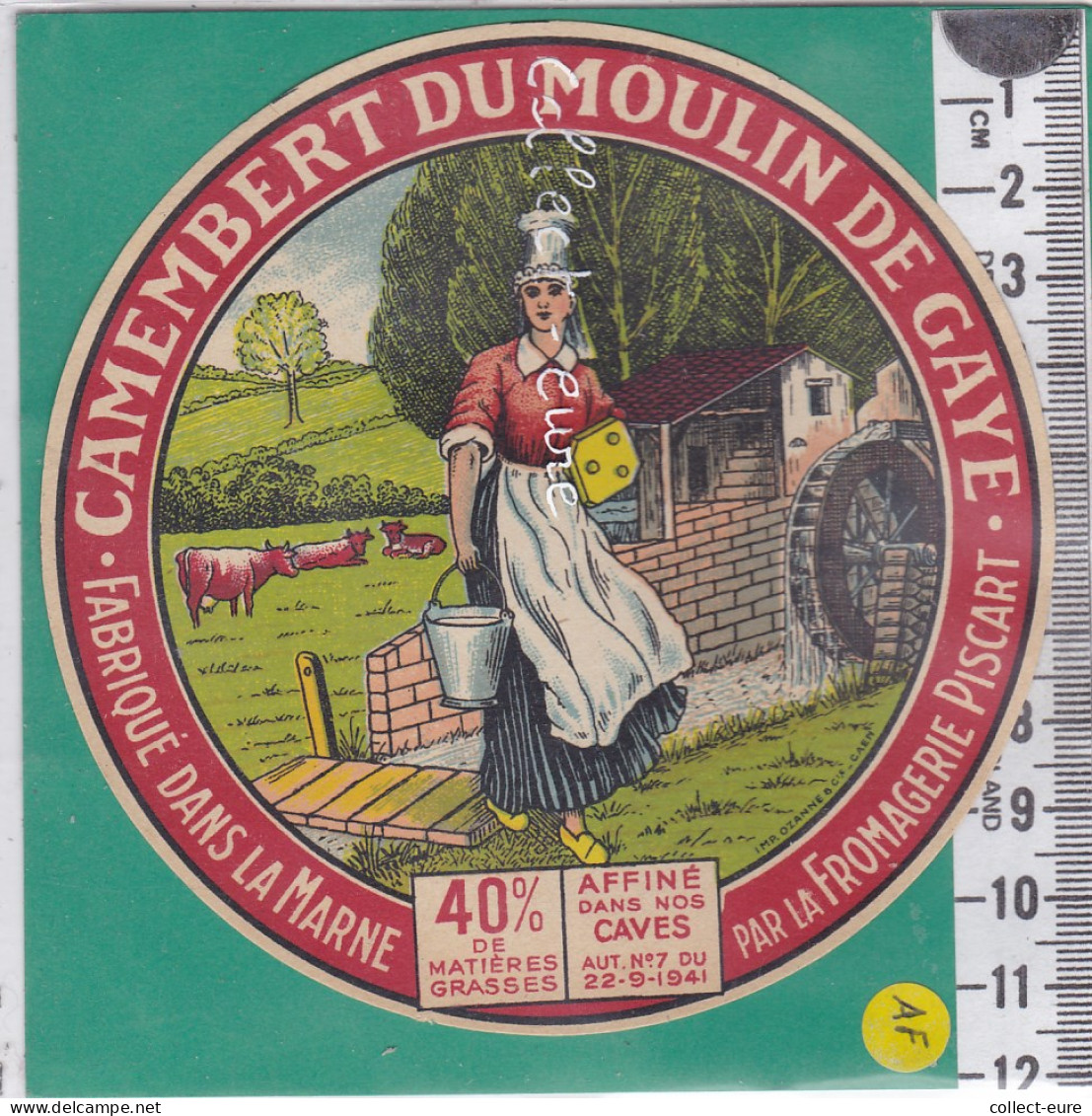 C1181 FROMAGE  CAMEMBERT MOULIN A EAU  DE GAYE PISCART MARNE 40 % - Cheese