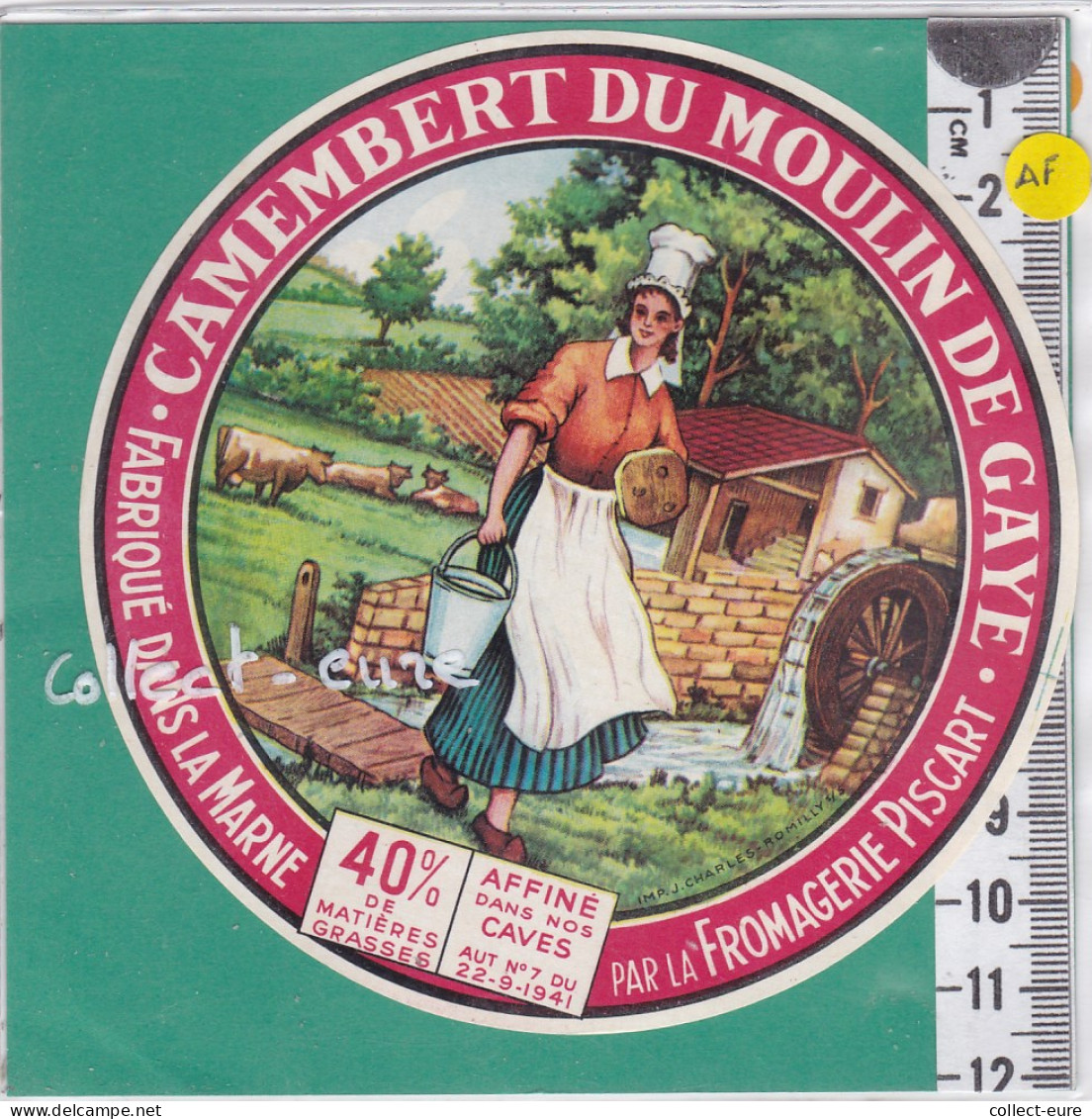 C1183 FROMAGE  CAMEMBERT MOULIN A EAU  DE GAYE PISCART MARNE 40 % VARIANTE  - Formaggio