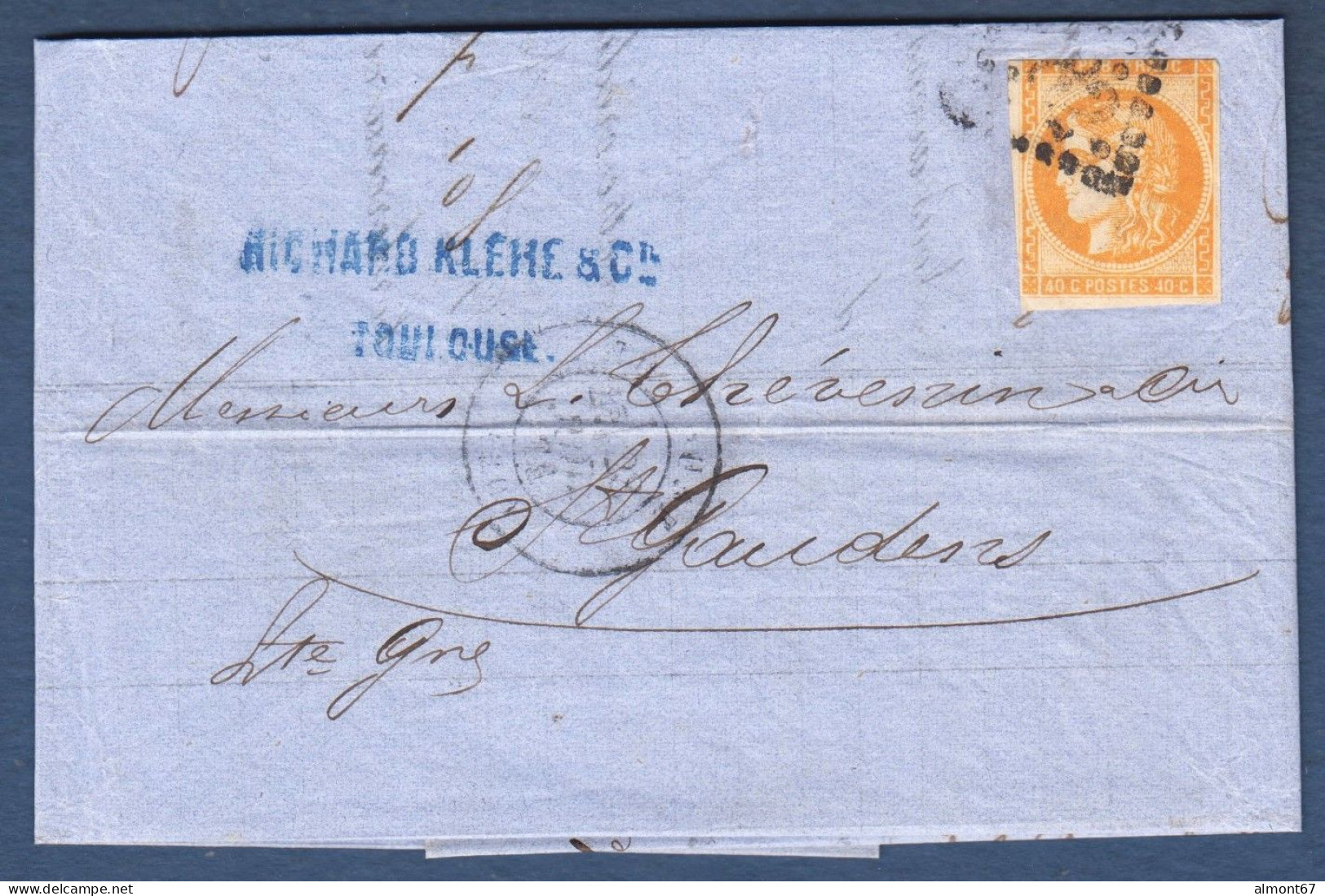 Bordeaux N° 48  Sur Lettre De Toulouse Pour St Gaudens - 1870 Uitgave Van Bordeaux