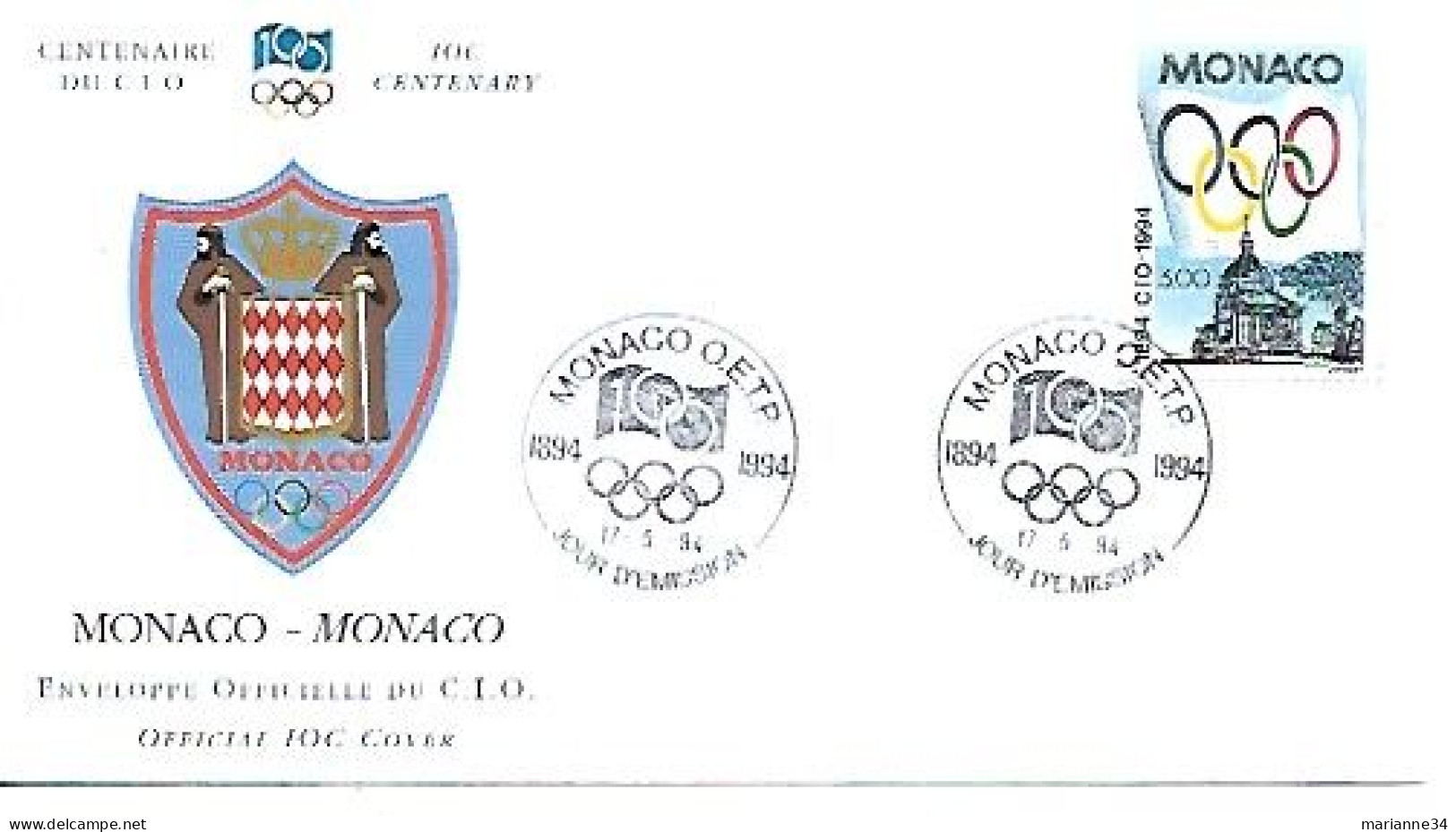 Monaco- FDC - 1994- Centenaire Du CIO - Enveloppe - FDC