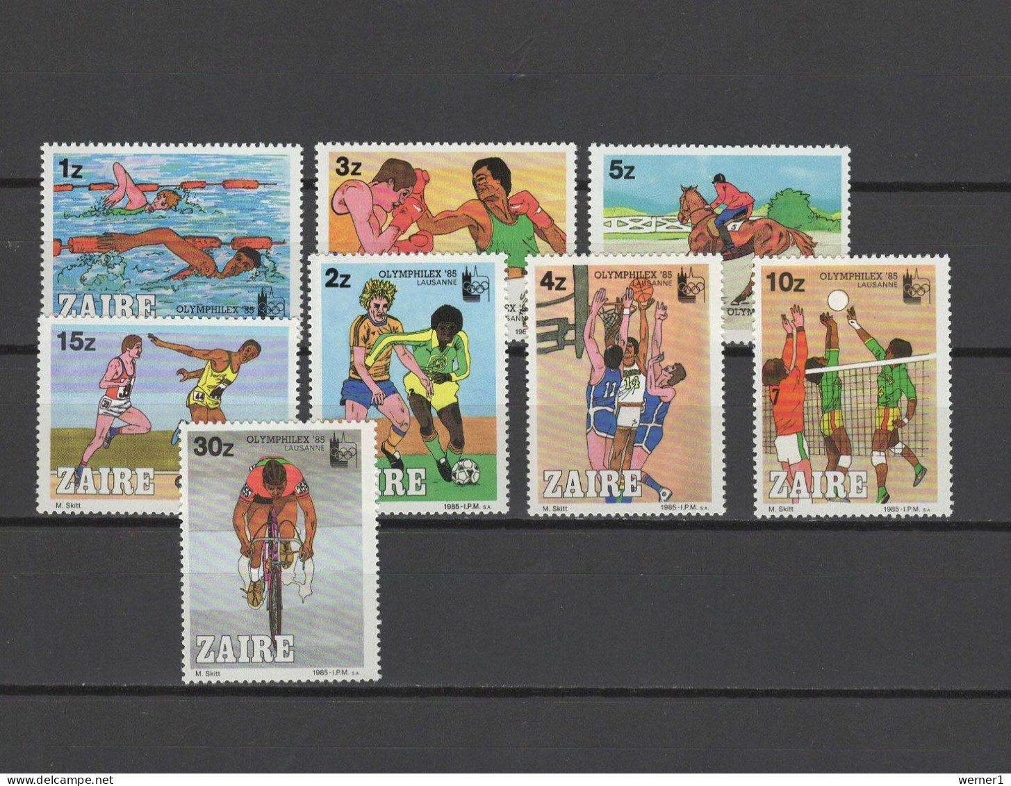 Congo Zaire 1985 Olympic Games, Olymphilex, Swimming, Football Soccer, Basketball, Volleyball Etc. Set Of 8 MNH - Summer 1984: Los Angeles